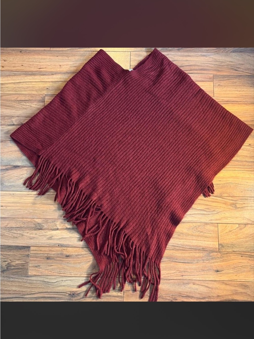 Ardene Maroon Ribbed Fringe Poncho